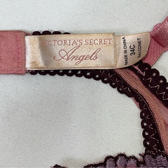 Y2K Victoria’s Secret Angels Sequin Floral Mesh Fairy Bra Pink Purple 34C - Picture 9 of 16